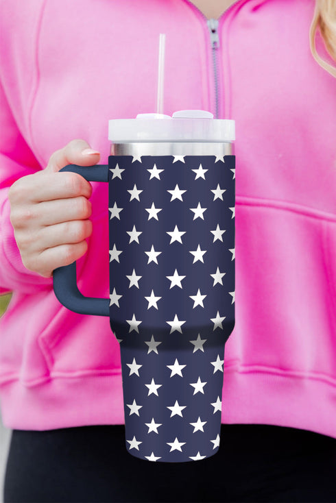 Star Print Alloy Travel Tumbler With Side Handle