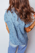 Star Print Double Chest Pocket Short Sleeve Denim Shirt