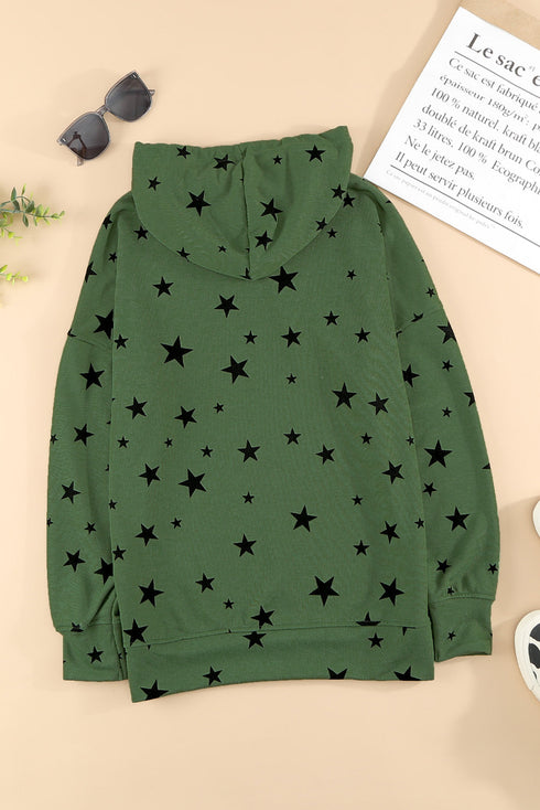 Star Print Hoodie With Side Slits