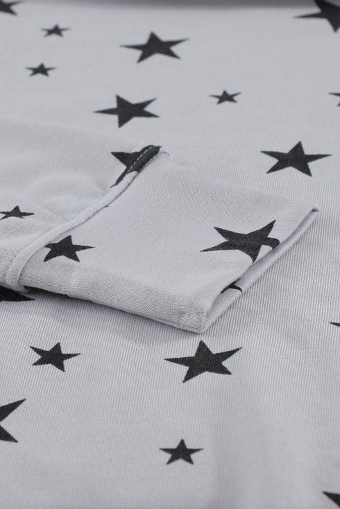 Star Print Hoodie With Side Slits