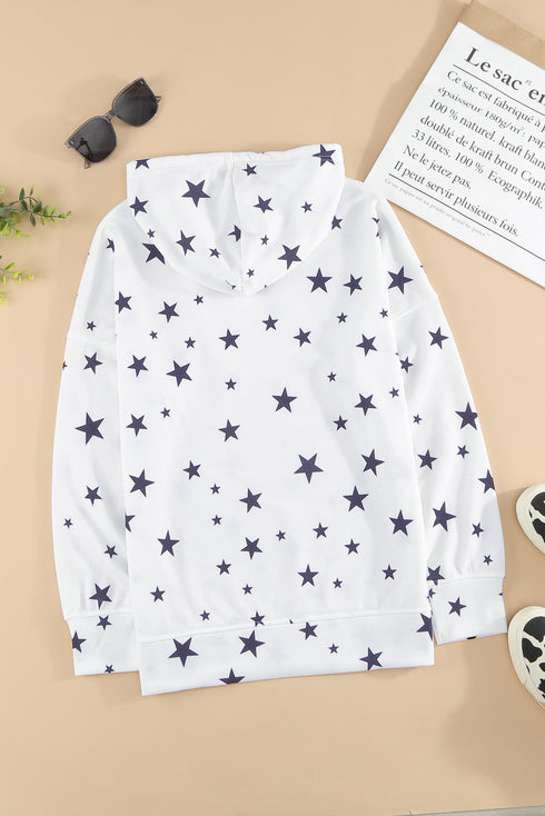 Star Print Hoodie With Side Slits