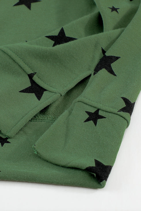 Star Print Hoodie With Side Slits