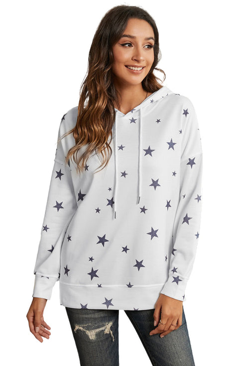 Star Print Hoodie With Side Slits