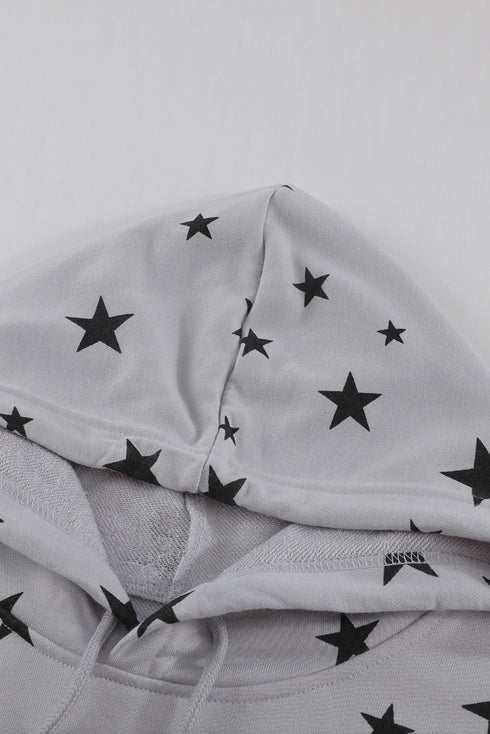 Star Print Hoodie With Side Slits