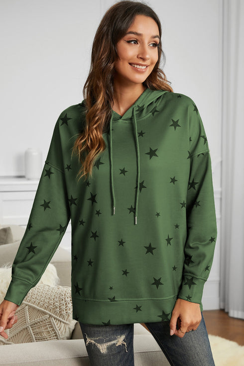 Star Print Hoodie With Side Slits