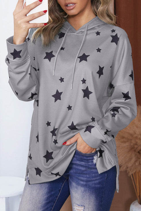 Star Print Hoodie With Side Slits