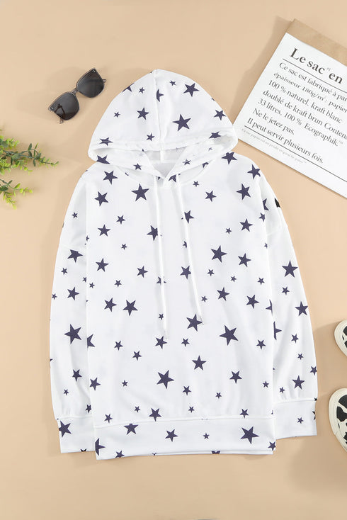 Star Print Hoodie With Side Slits