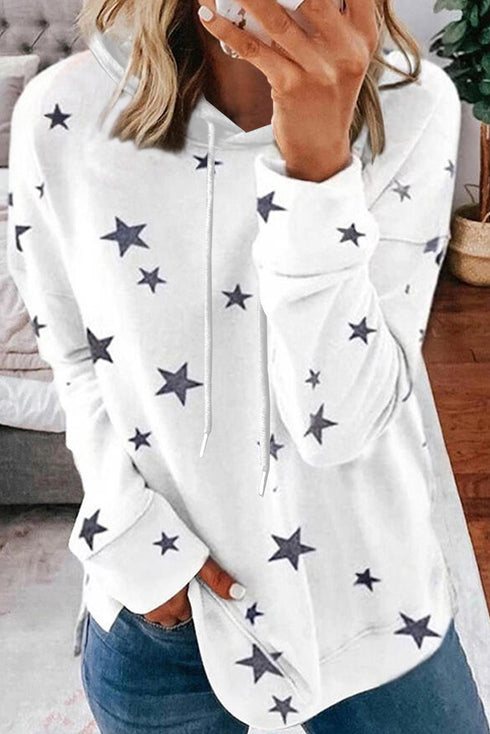 Star Print Hoodie With Side Slits