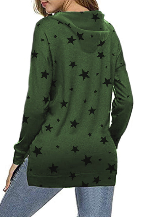 Star Print Hoodie With Side Slits