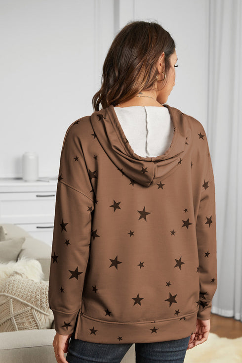 Star Print Hoodie With Side Slits