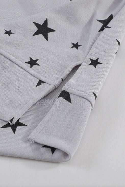 Star Print Hoodie With Side Slits