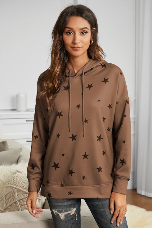 Star Print Hoodie With Side Slits
