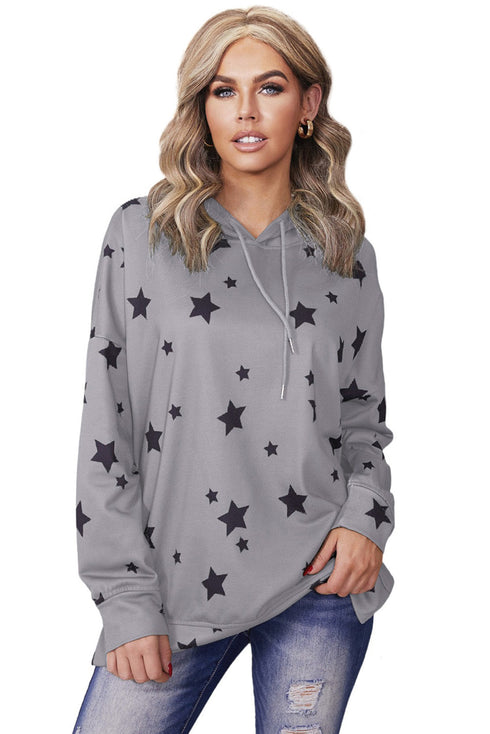 Star Print Hoodie With Side Slits