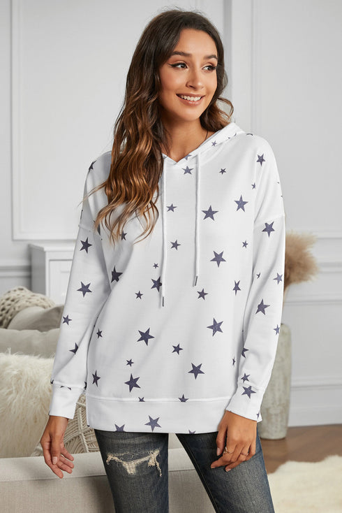 Star Print Hoodie With Side Slits