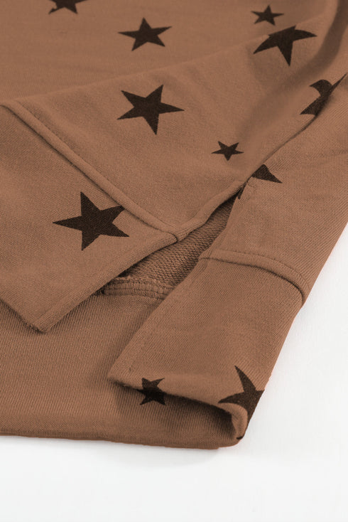 Star Print Hoodie With Side Slits