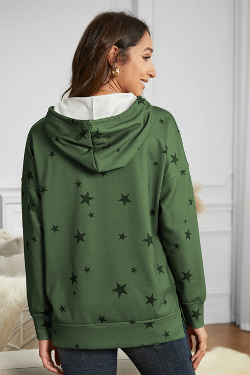 Star Print Hoodie With Side Slits
