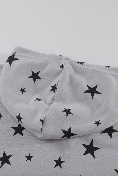Star Print Hoodie With Side Slits