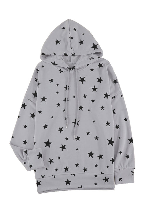 Star Print Hoodie With Side Slits