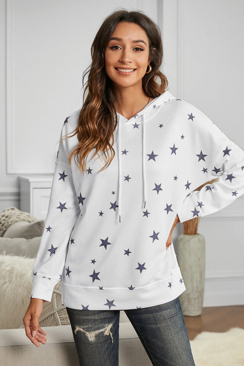 Star Print Hoodie With Side Slits