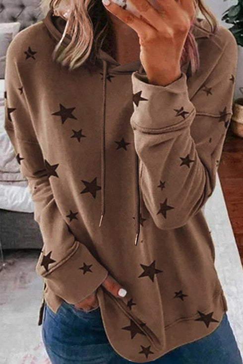Star Print Hoodie With Side Slits