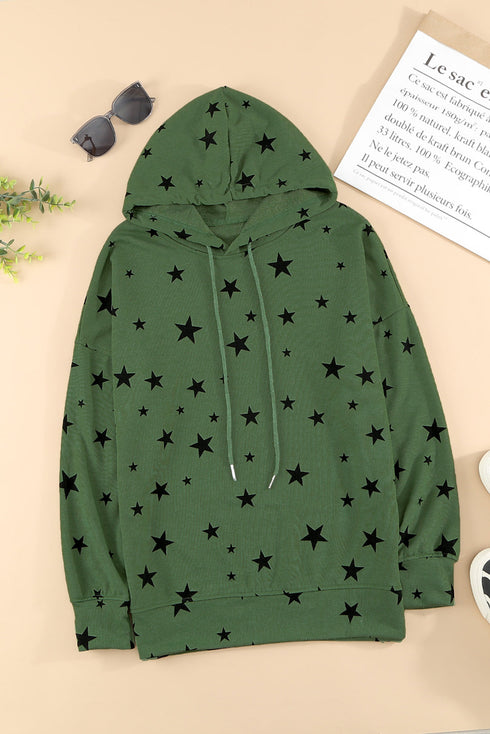 Star Print Hoodie With Side Slits