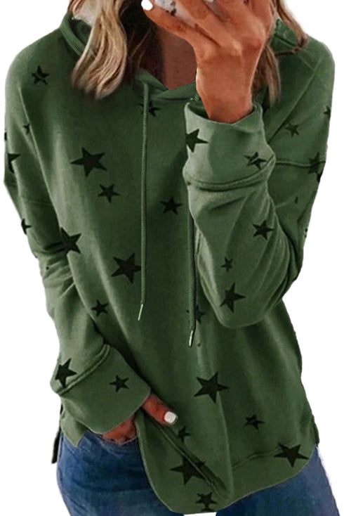 Star Print Hoodie With Side Slits