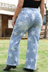 Star Print Multi Button Distressed Wide Leg Jeans
