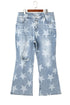 Star Print Multi Button Distressed Wide Leg Jeans