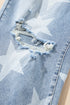 Star Print Multi Button Distressed Wide Leg Jeans