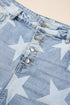 Star Print Multi Button Distressed Wide Leg Jeans