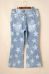 Star Print Multi Button Distressed Wide Leg Jeans