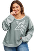Star Print Patchwork Applique Round Neck Long Sleeve Top