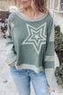 Star Print Patchwork Applique Round Neck Long Sleeve Top
