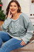 Star Print Patchwork Applique Round Neck Long Sleeve Top