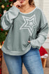 Star Print Patchwork Applique Round Neck Long Sleeve Top