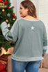 Star Print Patchwork Applique Round Neck Long Sleeve Top
