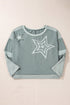 Star Print Patchwork Applique Round Neck Long Sleeve Top