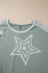 Star Print Patchwork Applique Round Neck Long Sleeve Top