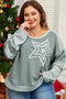 Star Print Patchwork Applique Round Neck Long Sleeve Top
