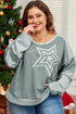 Star Print Patchwork Applique Round Neck Long Sleeve Top