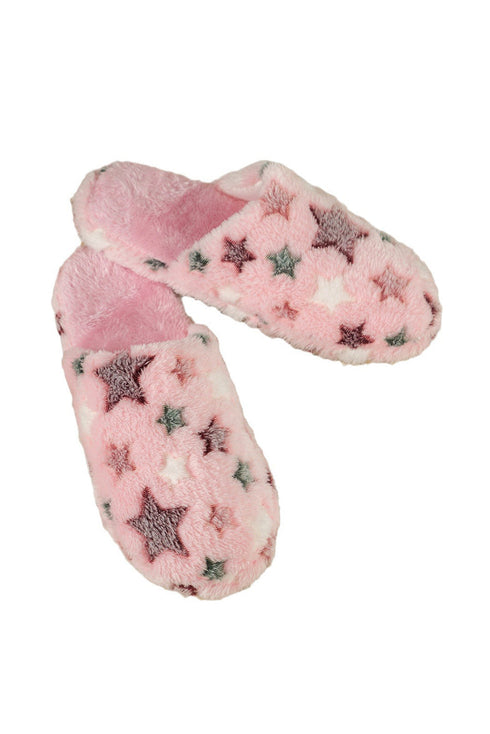 Star Print Plush Fleece Open Toe Slide Slippers