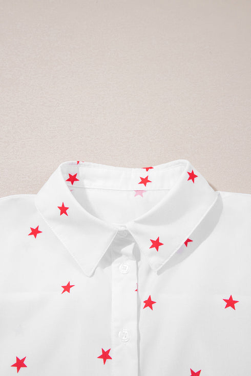 Star Print Puff Sleeve Button Down Shirt