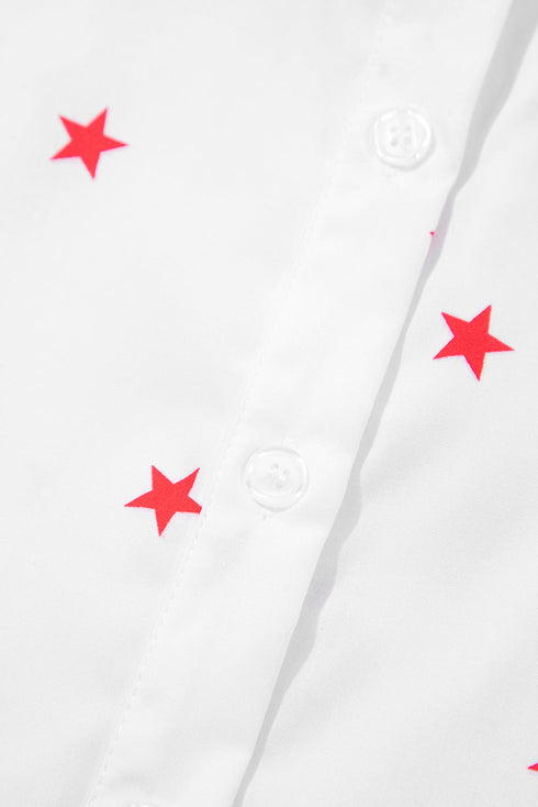 Star Print Puff Sleeve Button Down Shirt