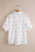 Star Print Puff Sleeve Button Down Shirt