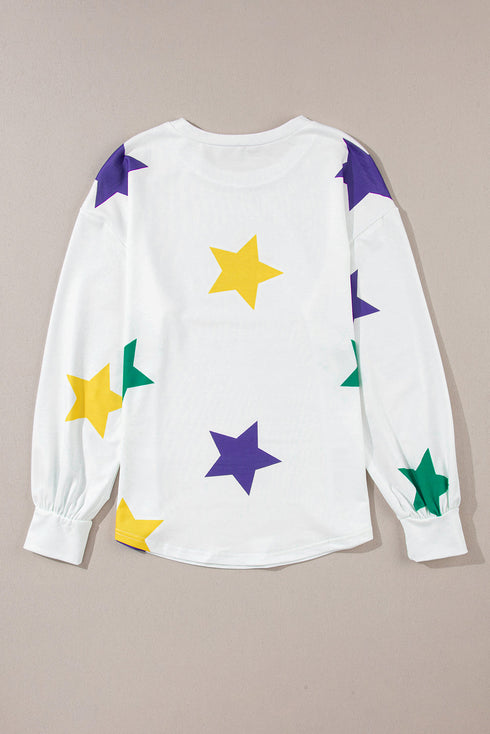 Star Print Raglan Sleeve A Line Tunic Top
