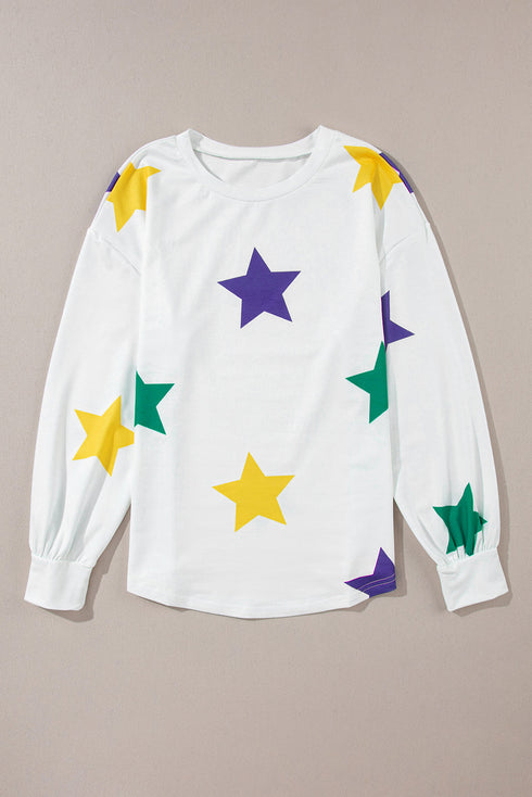 Star Print Raglan Sleeve A Line Tunic Top