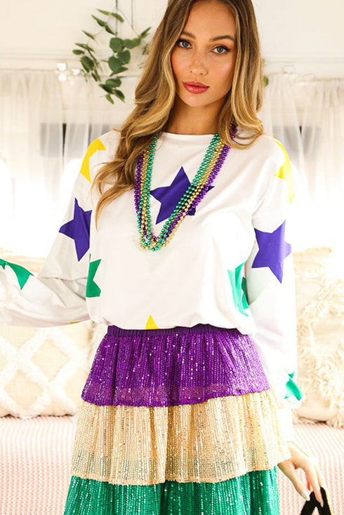 Star Print Raglan Sleeve A Line Tunic Top