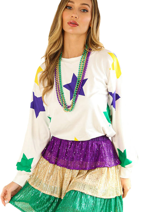 Star Print Raglan Sleeve A Line Tunic Top