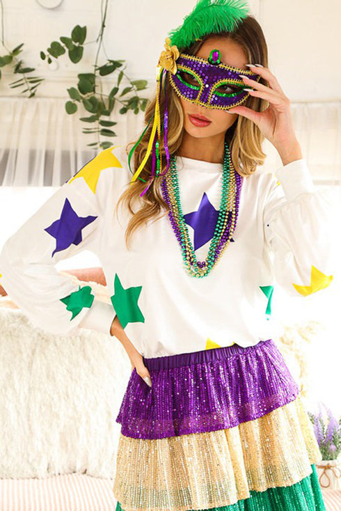 Star Print Raglan Sleeve A Line Tunic Top