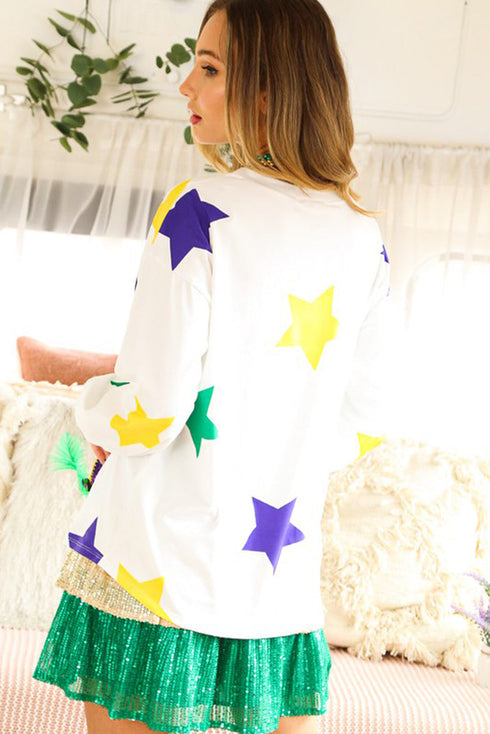 Star Print Raglan Sleeve A Line Tunic Top